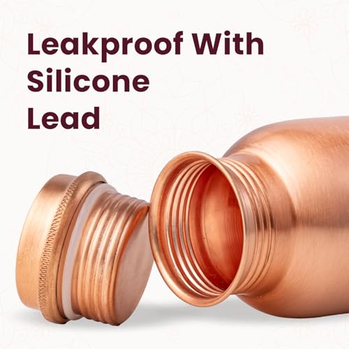 Image of Pure Copper Water Bottle 1 Litre with Sacred (7 Chakras) Geometry Design | BPA Free & Leak Proof | Copper-Infused Water | Durable & Rust Proof | Ayurveda Health Benefits - (Plain Copper)