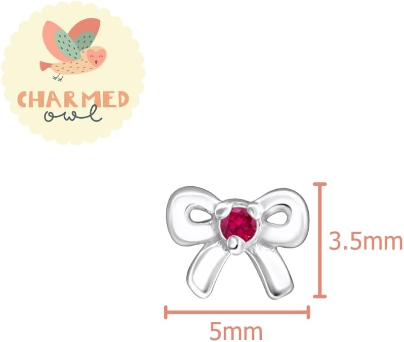925 Sterling Silver Children's Crystal Birthstone Bow Stud Earrings