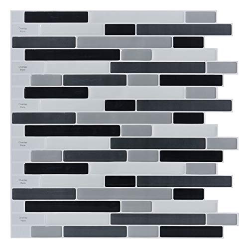 LONGKING Self-Adhesive Kitchen Backsplash, Vinyl Decorative Tiles (10 Tiles) (Black/Grey) - //coolthings.us