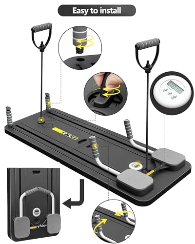 Tragbare Pilates Reformer Board - Vielseitige zusammenklappbare Heimtrainingsausrüstung für Core-/Rücken-/Arm-/Beintraining, Fitnessgeschenk (Black)