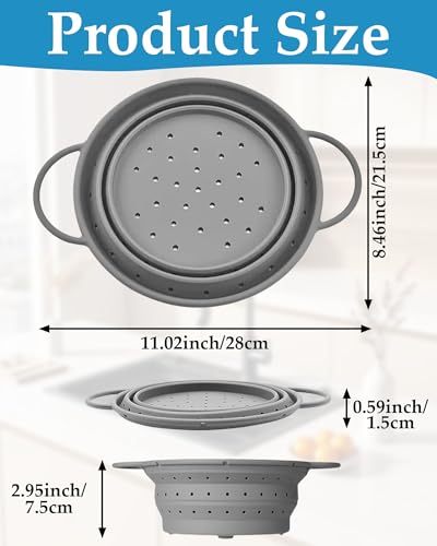 Ceeyoll Durszlak z tworzywa sztucznego, średnica 28 cm, silikonowy, łatwy do czyszczenia, składany, wytrzymały i trwały, odpowiedni do odsączania makaronu, owoców i warzyw