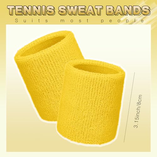 Image of 60 Pcs Wristband Bulk Sweatbands Neon 80s Sports Tennis Wristband Thick Cotton Gymnastics Adult Sweat Band Absorbent Sweatband for Men Women Party Supply Basketball Football 30 Pair