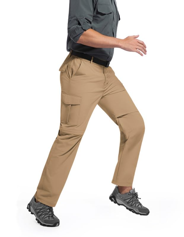 BondiTrekk Outdoor Wanderhose für Herren Zip-Off-Wanderhose-Abnehmbar-Trekkinghose, Atmungsaktiv Outdoorhose Arbeit Hosen Schnell Trockend Sommer Funktionshose Mit 6 Taschen Khaki L