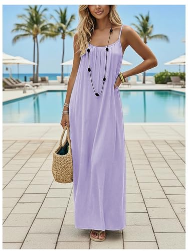 Image of SHENHE Women's Open Back Spaghetti Strap Beach Maxi Dress Loose Flowy Vacation Sundress
