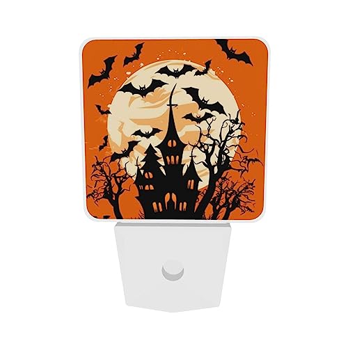 Image of Halloween House Night Moon LED Plug-in Night Lamp 2 Piece Set, Auto Sensor Nightlights Set of 2 for Bedroom Bathroom Decorations