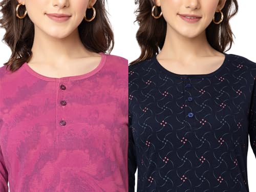 Image of Women Regular Fit Henley All Over Print T-Shirt (Combo of 2) | Small-5XL