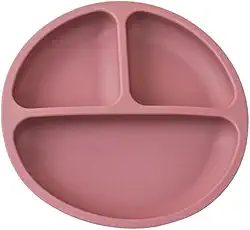Prato Infantil de Silicone com 3 Divisórias e 4 Ventosas Antiderrapantes para Fixação BPA Free (Rosa)