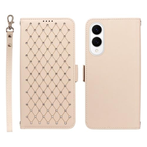 Étui chic pour Samsung S23 FE en cuir beige haut de gamme avec dragonne élégante