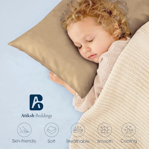 Image of Atiksh Beddings Pack of 2 13x18 Inch Toddler Travel Pillow Cases - 100% Soft Egyptian Cotton, 600 Thread Count with Zipper Closure for Small Travel Pillowcase Cover, Taupe