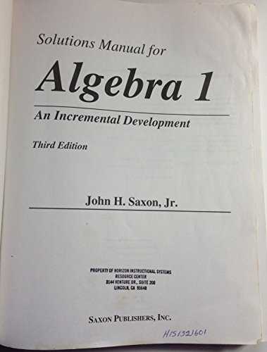 Solutions Manual 1998: Third Edition (Saxon Alg... 1565771370 Book Cover