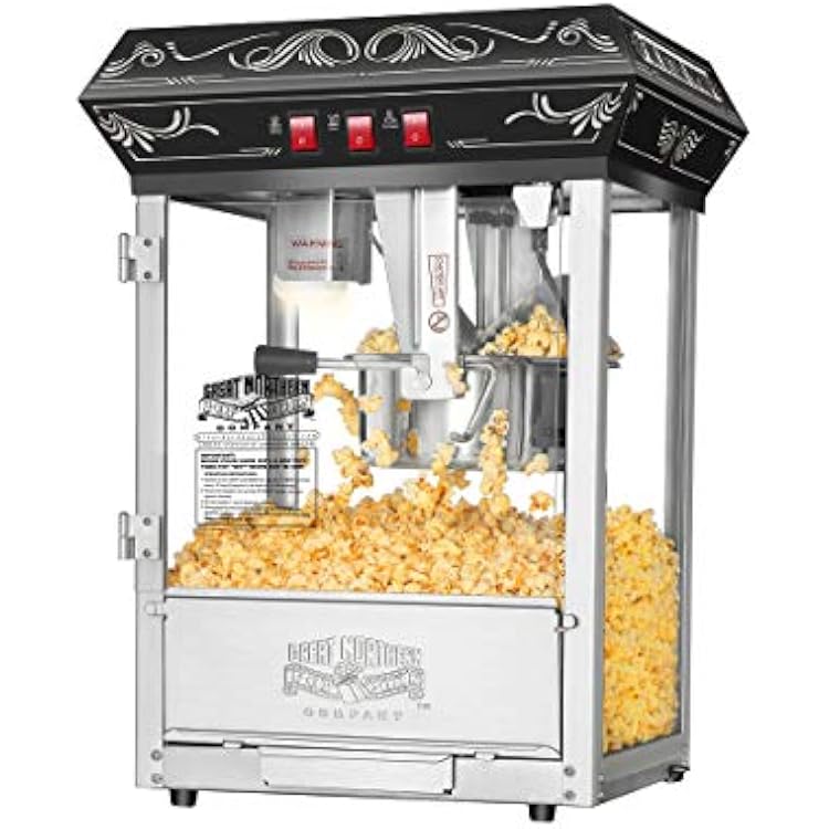 Good Time Countertop Popcorn Machine 3 Gallon Popcorn Popper, 8oz Kettle, Warmer, and 5 All-in-One Kernel Packs by Great Northern Popcorn (Black)