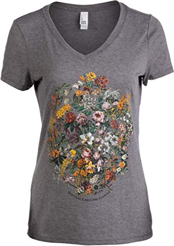 Vintage Floral Art | 1900s French Flowers Fleur Gardener V-Neck T-Shirt for Women-(Vneck,XL)