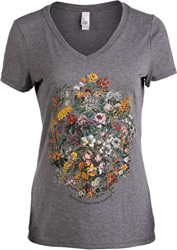 Vintage Floral Art | 1900s French Flowers Fleur Gardener V-Neck T-Shirt for Women-(Vneck,M)