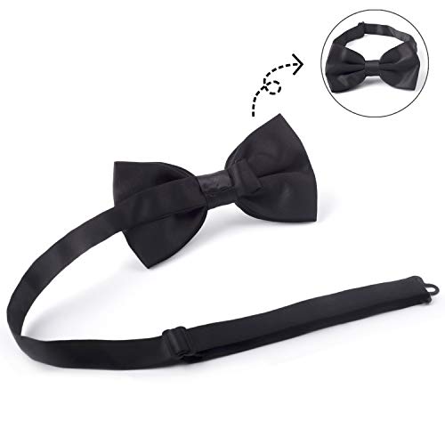 Alizeal Men's Pre-Tied Adjustable Length Solid Color Tuxedo Bow Tie, Black #TOP1