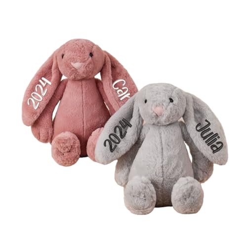 Image of Dyoart Personalized Easter Bunny Rabbit, Custom Name Monogrammed Embroidered Bunny, Fluffy Rabbit with Long Ears,Plush Bunny Toy, Gift for Baby Kids(11.8inches)