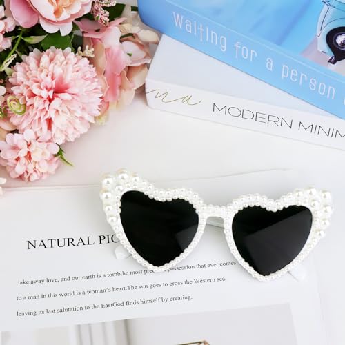 Pearl Sunglasses for Women, Pearl Glasses Vintage Love Heart Shaped Sunglasses for Women Girls Adults Dress up Party4