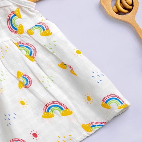 Image of Kidbea Muslin Frock for Baby Girls | Cotton Dress for Newborn Babies | Sleeveless, Tie-Up Shoulders Summer Wear Clothes