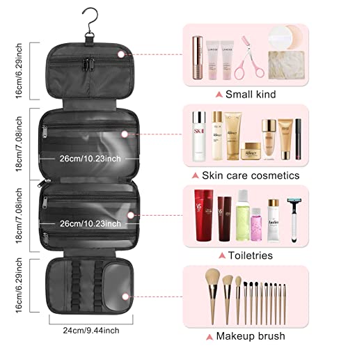 Maxuni Travel Hanging Toiletry Bag, Makeup Bag For Women, Portable Cosmetic Organizer For Brushes Set, Full Size Bottles, Toiletries, Accessories, Black #TOP1