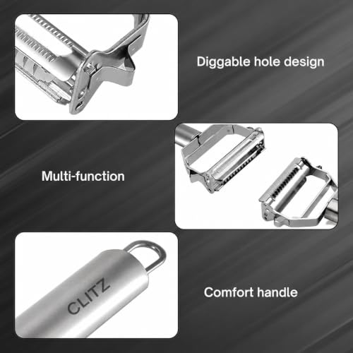 Image of Linden Sweden CLITZ Stainless Steel Vegetable Peeler, Dual Blade Y Shape Peeler with Julienne Cutter, Heavy Duty Rust Resistant Peeler for Potato, Carrot, Cucumber, Apple & Fruits