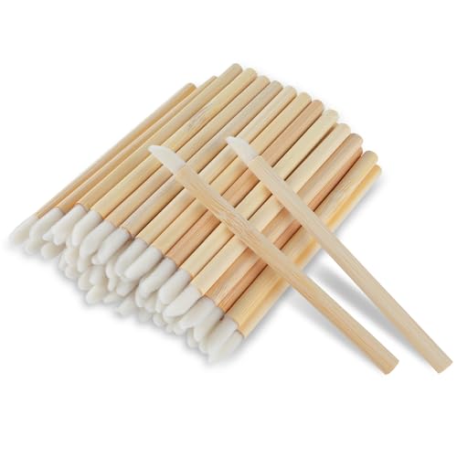 100 Stück Einweg Lippenpinsel, Lippenstift Stab Applikator Bambusgriff Einmal Lipgloss Concealer Pinsel Lippenapplikator Werkzeug