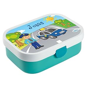 Mein Zwergenland Broodtrommel Mepal Campus incl. Bento Box en vork met eigen naam Turkoois, politie