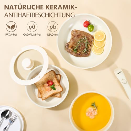 Pfannenset, Antihaft Pfanne, 16-Teiliges Kochgeschirr-Set, Pfannenset Abnehmbarer Griff, Pfanne Induktion, Keramik Topfset, Alle Herdarten Geeignet, Ofen- und Spülmaschinenfest, PFOA-frei