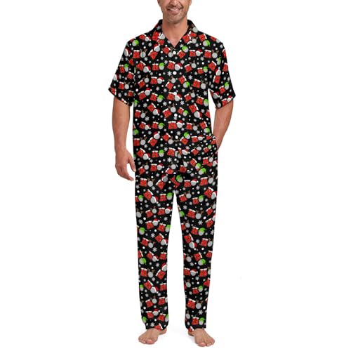 Mens 2 Piece Pjs Short Sleeve Sets Loungewear with Long Pants Button Down Pajamas Set Short Sleeve Soft Sleepwear Pjs
