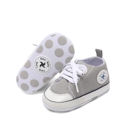 Image of Baby Girls Boys Shoes Soft Anti-Slip Sole Newborn First Walkers High Top Canvas Denim Unisex Infant Sneaker
