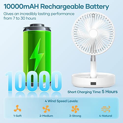 Assark 9\'\' Portable oscillating Standing Fan for Travel with Remote Control, 10000mAh Rechargeable Foldable USB Desktop Fan,4 Wind Speeds, Folded Floor Pedestal Fan For Room, Office, Travel