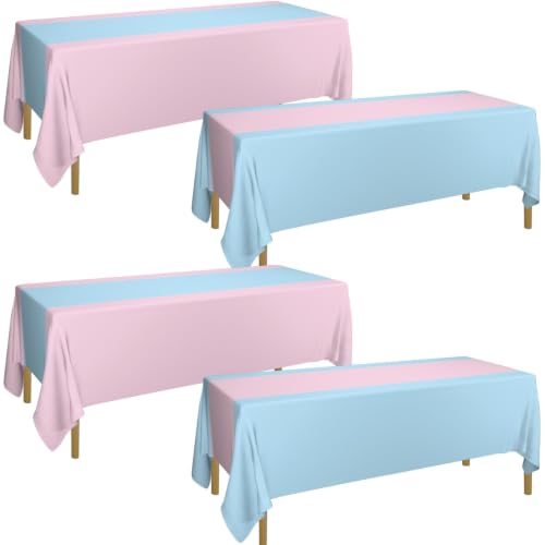 PTECDROTS 4Pcs Gender Reveal Tablecloths Pink and Blue Tablecloth Table Runner Waterproof Disposable Rectangle Table Cover for Boy or Girl Birthday Party Decorations 51 x 86 inch