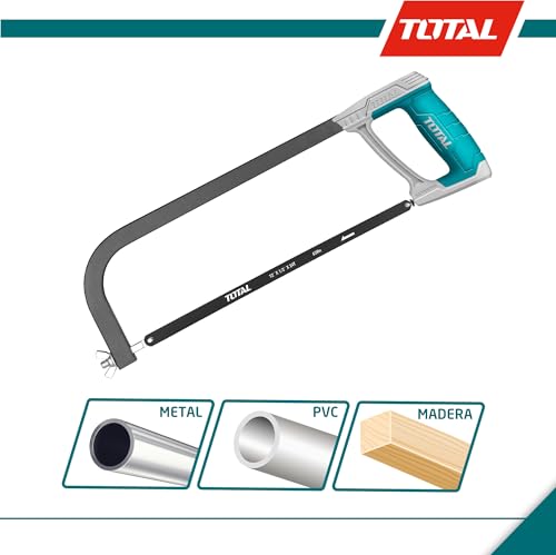 TOTAL - Sägebogen | 300mm Länge | Metall- und Holzschneidewerkzeug | Ideal für Klempner- und Tischlerarbeiten | Inklusive 63 mm Ersatzsäge | Aluminium