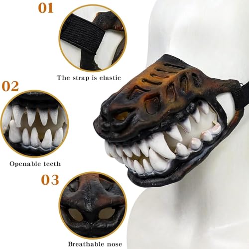Scary Dog Muzzle for Halloween,Gruseliger Werwolf-Hundemaulkorb mit großen Zähnen – Bunte Zombie-Maske, lustiges Kostüm für Halloween (1 Stück, 32cm)