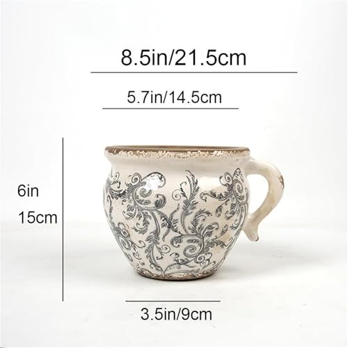 Pot de fleur en céramique rustique Gray2 avec poignée intégrée