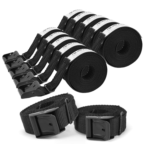 Rugtol Tie Down Straps, 2M Heavy Duty Tensioning Belts Cam Buckle with Personalizable Label, 250kg Lashing Straps Easy Adjustable Black Cargo Roof Rack Straps for Kayak, Motorcycle, Luggage, 12 Pack