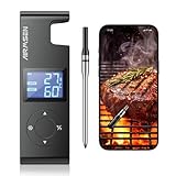 AIRMSEN Kabelloses Fleischthermometer Grillthermometer Bluetooth mit Hitzebeständigem Keramikgriff & LCD-Display 150m Fernüberwachung, Bluetooth 5.4 Smart-App-Steuerung für Räuchern BBQ - 1000mAh Akku