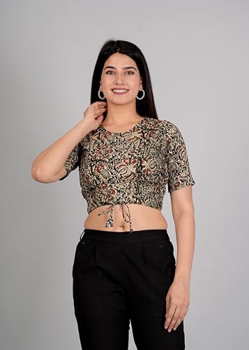 Image of Yash Gallery Women's Cotton Zig-Zag Printed Regular Regular Fit Short Sleeve Blouse