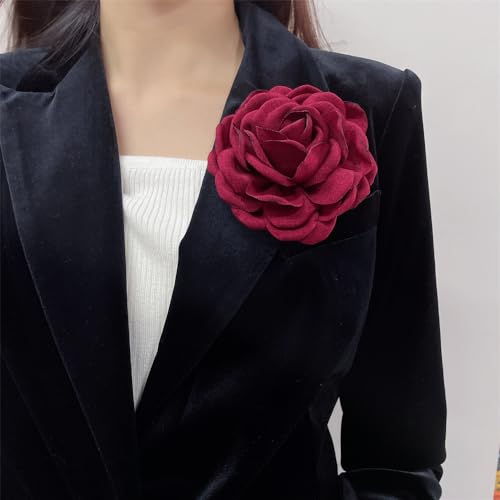 Image of Dainty Fabric Peony Flower Brooches Pin Delicate Camellia Flower Brooch Classic for Women Wedding Party Dance Banquet Elegant Lapel Pins Dress Suit Ceremony Clothes Accessories Jewelry Gifts 100mm