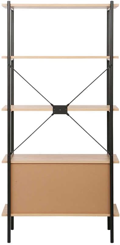 Retro 4 Raflı Sürgü Kapaklı Metal Kitaplık - Ceviz/Siyah 80x163x40 cm