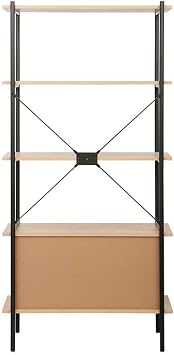 Retro 4 Raflı Sürgü Kapaklı Metal Kitaplık - Ceviz/Siyah 80x163x40 cm