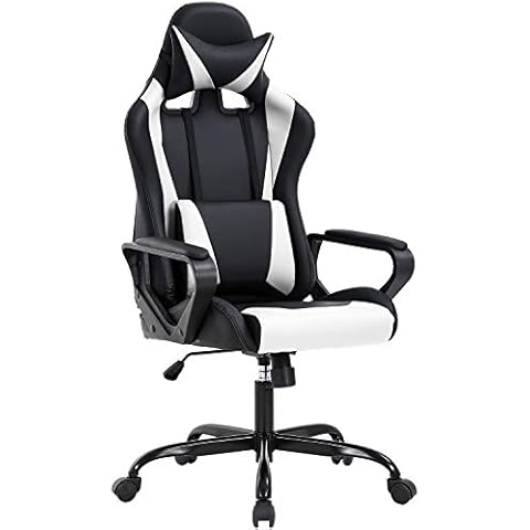 BestOffice High-Back Gaming Chair PC Office Chair Computer Racing Chair PU Desk Task Chair Ergonomic Executive Swivel Rolling Chair with Lumbar Support for Back Pain Women, Men,White Cover