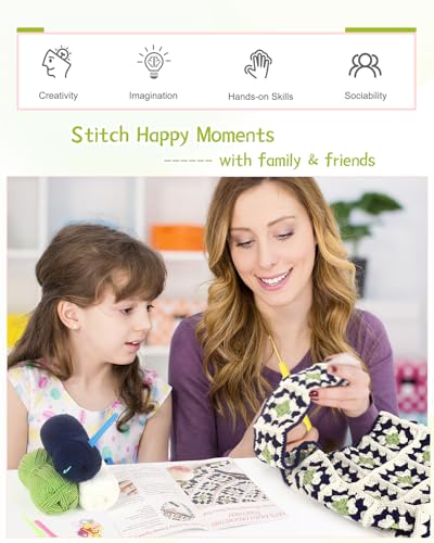 Image of Katech Crochet Kit for Beginners-Granny Squares Crochet Bag Kits for Adults and Kids-Knitting Kit with Crochet Yarn for Crocheting and Knitting-Step-by-Step Instructions- Crochet Hooks- Holiday Gift