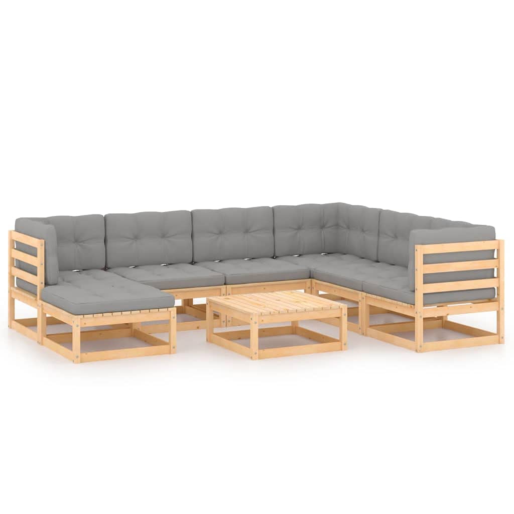 vidaXL Salon de Jardin 8 pcs avec Coussins Bois de pin Massif