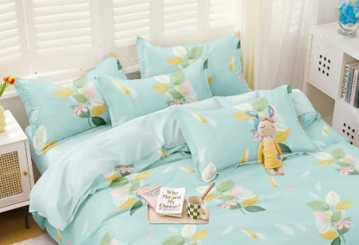 Image of TIB The Intellect Bazaar Flat Double Bedsheets with 2 King Size Pillow Covers | Double Bed Breathable | Wrinklefree | Ultrasoft | 90 x 100 Inches, 7X7.5 Feet | M-Green Leaves