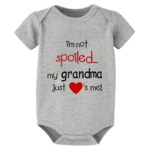 WOOYONGING I'm Not Spoiled My Grandma Just Loves Me Newborn Clothes Unisex Short Sleeve Cute Newborn Outfits Grey Baby Romper 18 Month