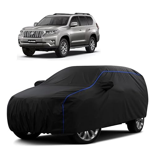 Image of Sulfar 100% Water Resistant Car Body Cover Compatible with Mirror for Toyota Land Cruiser (Triple Stitched, Full Bottom Elastic, Black Tafetta with Blue Piping)