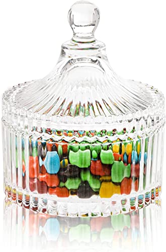 Image of BRUSHFINCH Glass Candy Dish with Lid, Crystal Candy Jar, Decorative Candy Bowl, Cookie Jar, Jewelry Dish, Covered Candy Jar, Small Glass Jars for Buffet, Kitchen, Home, Office Desk - 1pc, Clear.