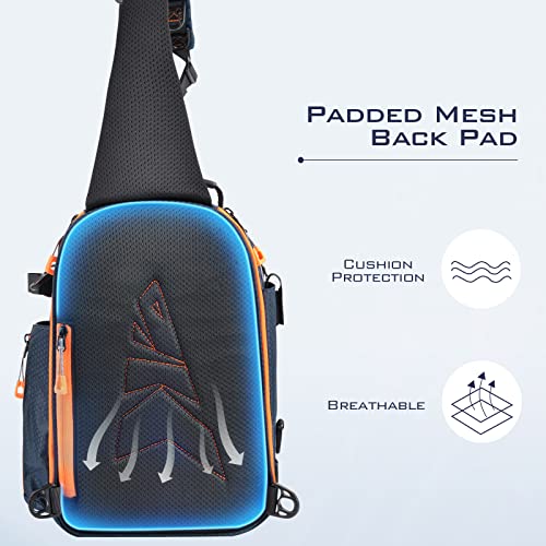 Kastking Bait Boss Fishing Sling Tackle Bag, Fishing Shoulder Backpack With Rod Holder, Cross Body Sling Bag With D-Rings, Molle System, Soft Plastic Storage, 420D Nylon, Bonus Waist Strap #TOP3