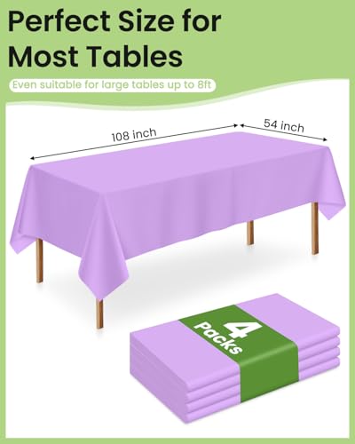Image of LANLISA 4 Pack Lavender Plastic Tablecloth Disposable, 54 x 108 Inch