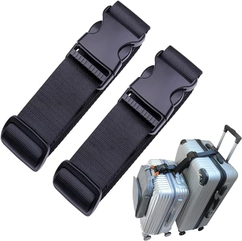 NIHSPRUHAY 2 pack Add a Bag Luggage Strap Adjustable Travel Suitcase Belt Attachment, Black