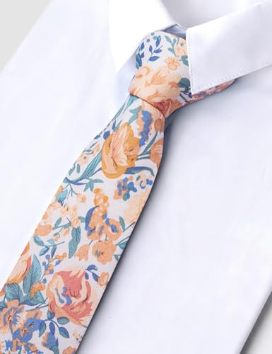 Image of Barry.Wang 100% Cotton Floral Ties for Men 63 inch Extra Long Necktie Clip